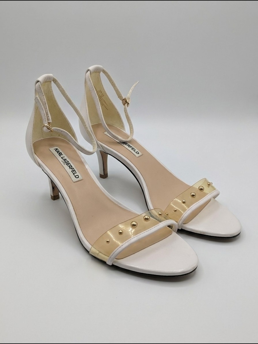 Karl Lagerfeld‎ White and Gold Slingback Sandals